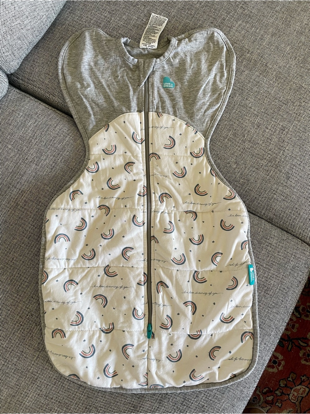 2.5 TOG Love to Dream Grey & White Rainbow Print Cotton Swaddle Sleep Sack